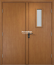 Двупольная противопожарная дверь ДМП-01-30 двухстворчатая со стеклом дуб