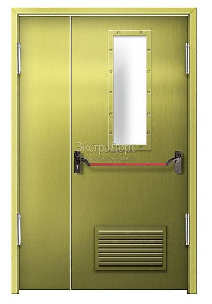 Противопожарная дверь EI 60 дымогазонепроницаемая стальная со стеклом, антипаникой и решеткой в Ивантеевке  купить