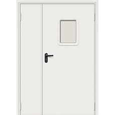 Распашная дверь огнеупорная полуторная с окном порошковое напыление